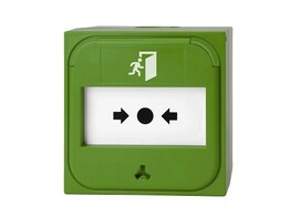 GROENE OPBOUW NOODDRUKKNOP MET PVC BREEKGLAS MET WISSELCONTACT  EXCLUSIEF OPBOUWDOOS 